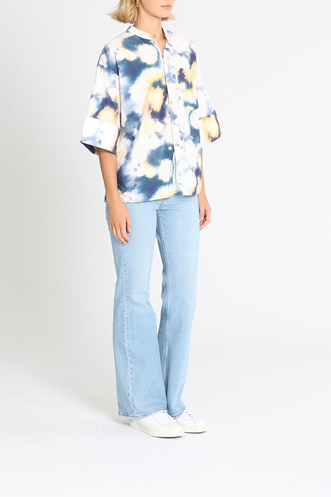 Bassike Boxy Collarless Shirt Tie Dye