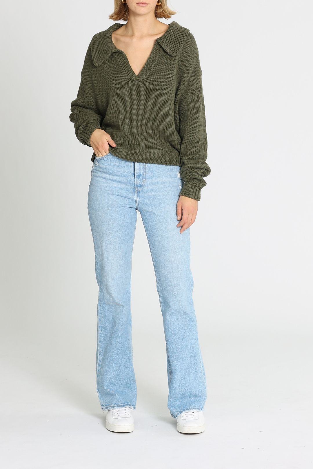 Bassike Boxy Cotton Polo Knit Khaki