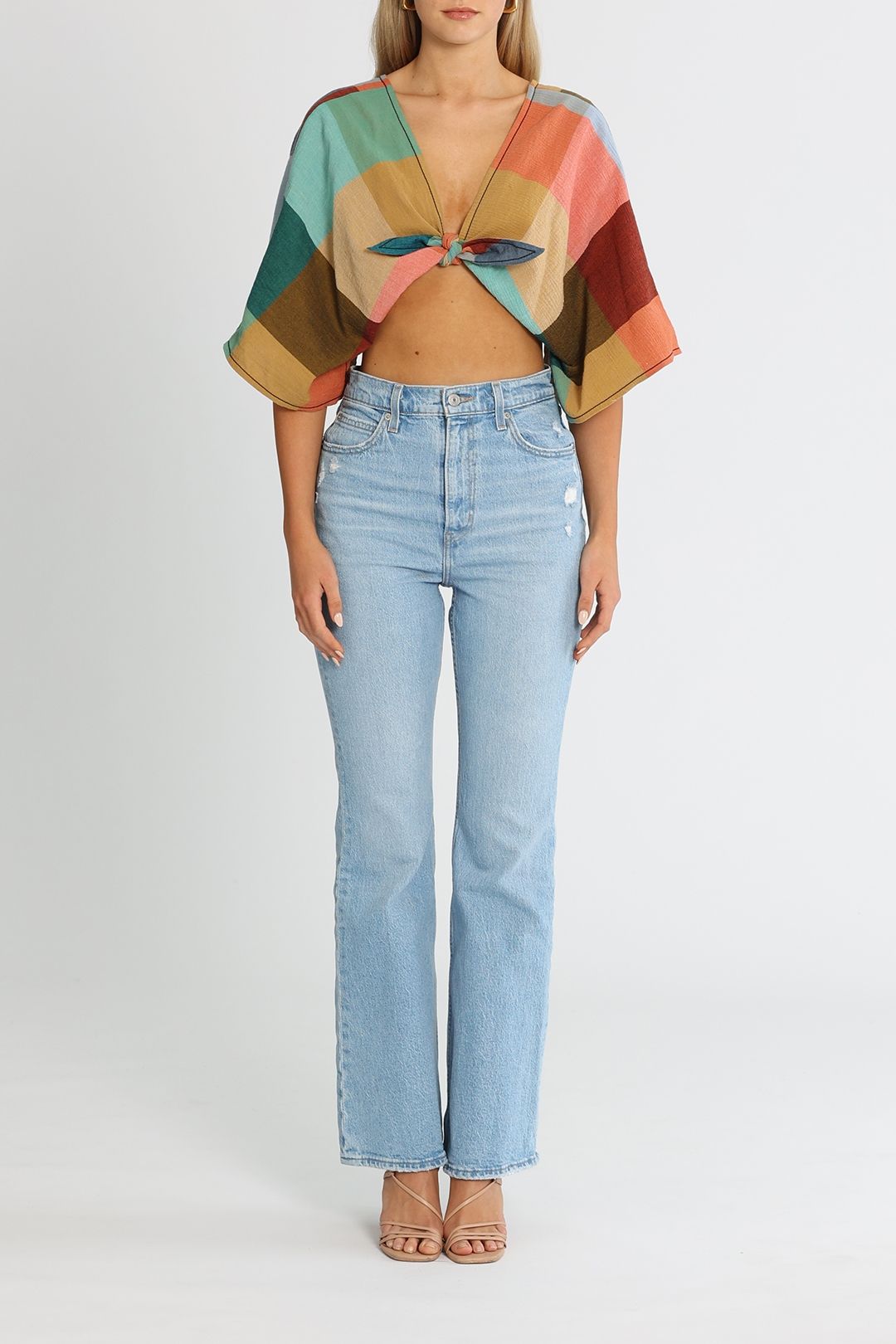 Bassike Check Tie Front Crop