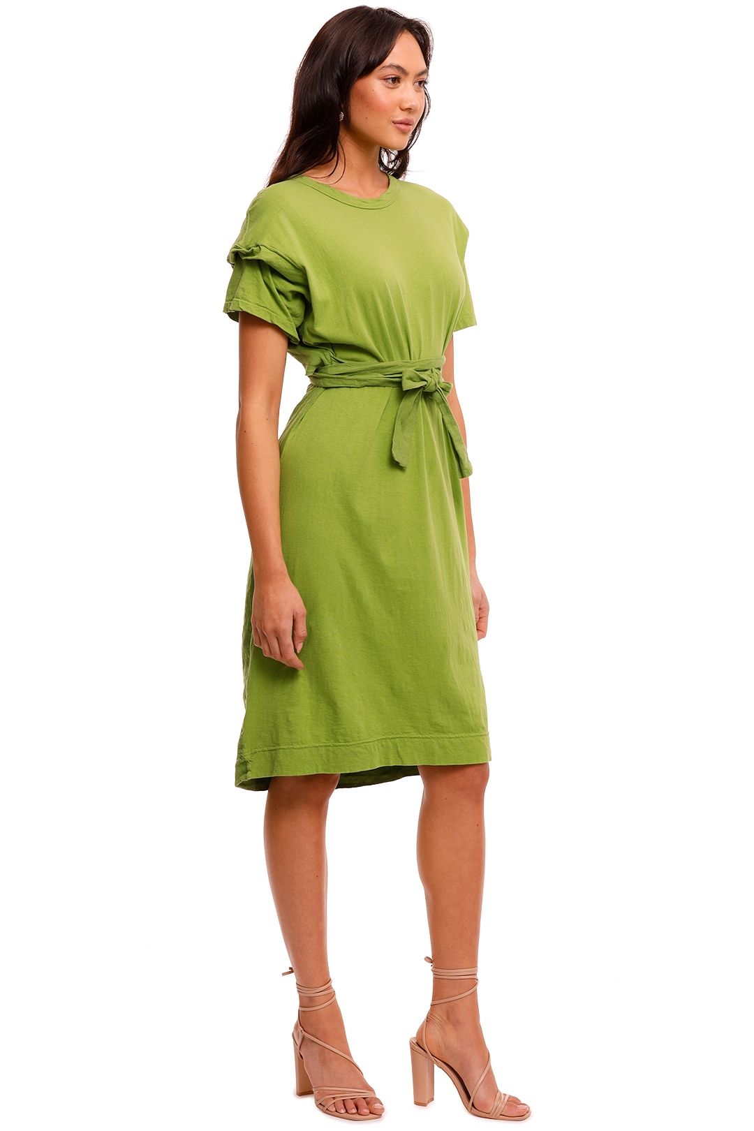 Bassike Open Back Contrast Short Sleeve Dress Green