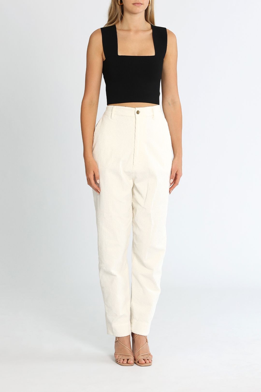 Bassike Wide Cord Pant Natural Ankle Length