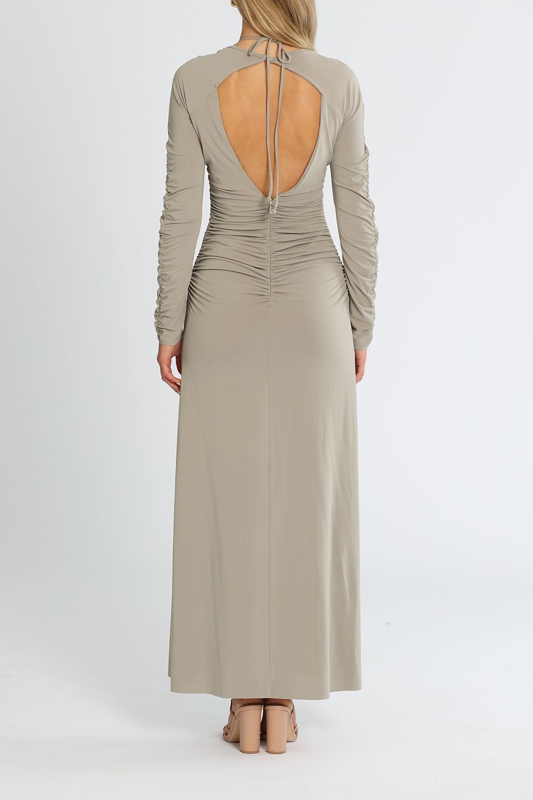 Bec and Bridge Adaline Long Sleeve Maxi Dress Taupe Backless