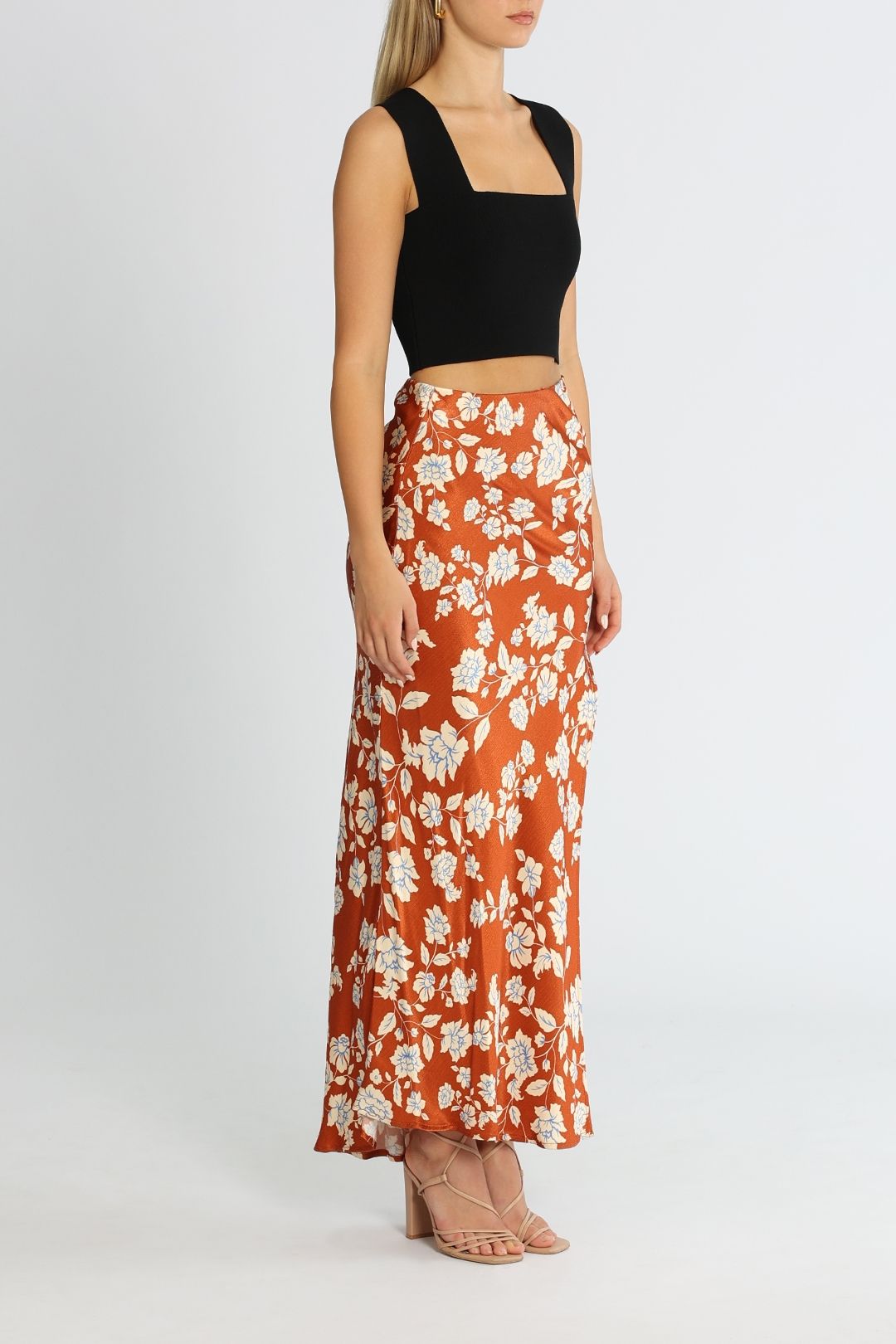 Bec and Bridge Blossom Maxi Skirt Rust Print Leg Split
