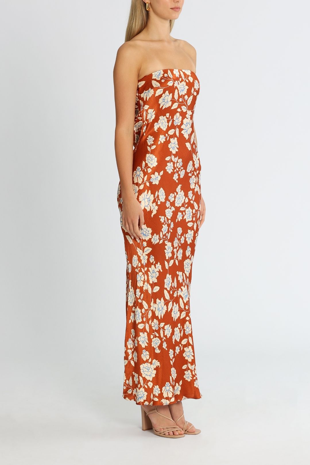 Bec and Bridge Blossom Strapless Maxi Dress Rust Print Floral