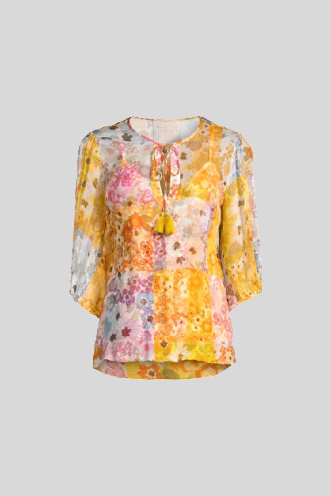 Johnny Was Becky Floral Chiffon Peasant Top