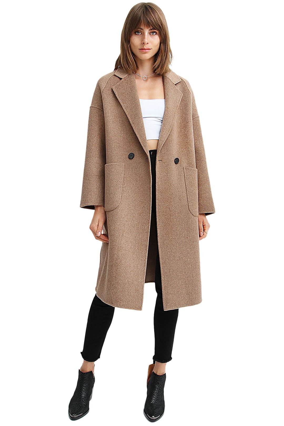 Belle and Bloom Publisher Double-Breasted Wool Blend Coat Oat Brown