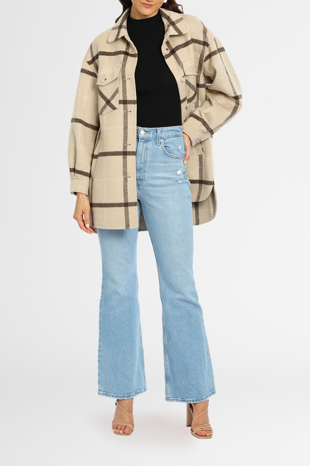 Belle and Bloom Rivers Edge Plaid Shacket Beige