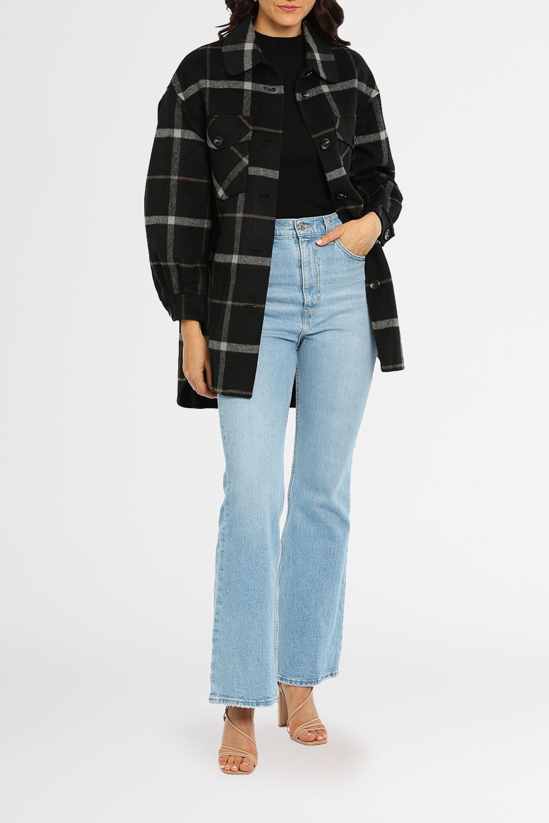 Belle and Bloom Rivers Edge Plaid Shacket Black