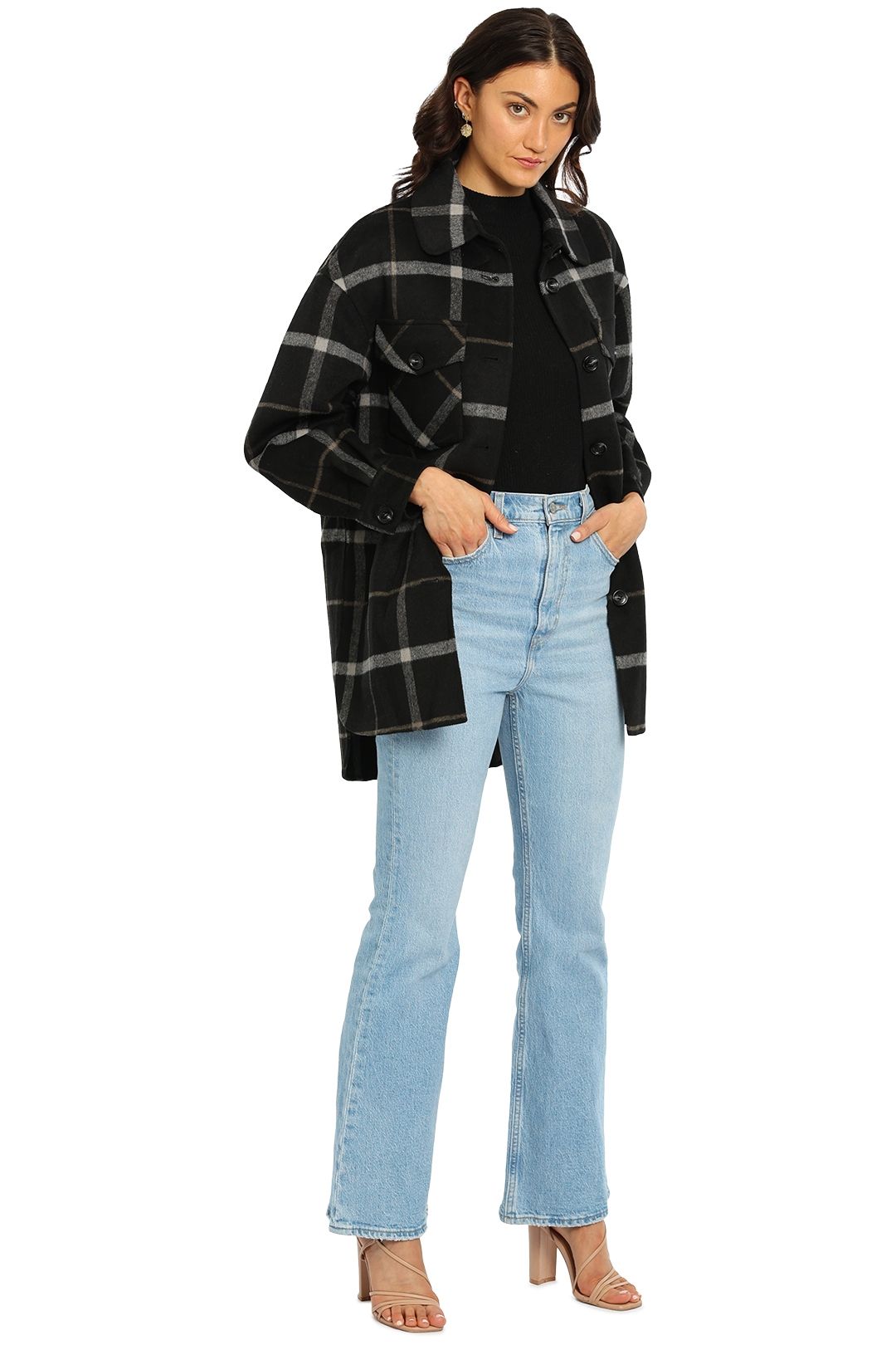 Belle and Bloom River’s Edge Plaid Shacket Black Long Sleeve