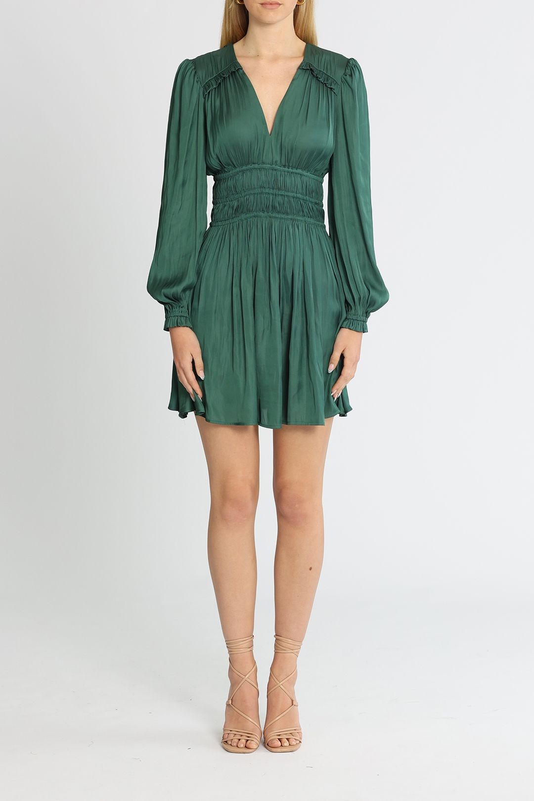 Belle and Bloom Shine Bright Ruched Mini Dress Green