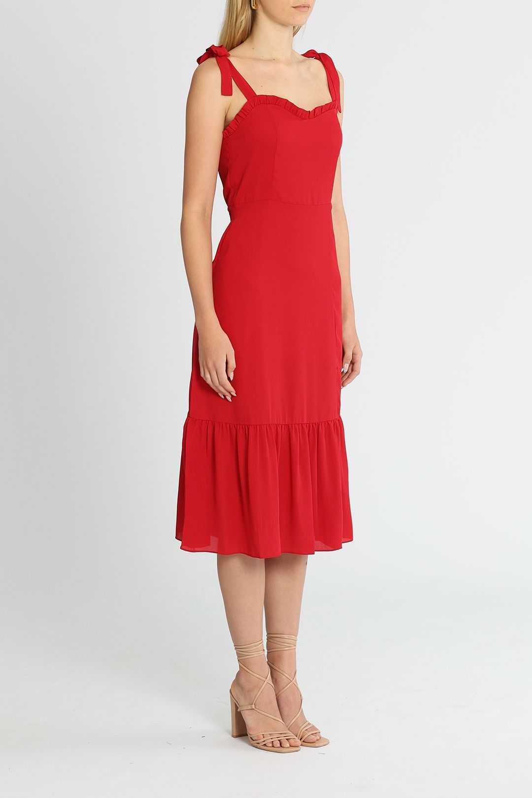 Belle and Bloom Summer Storm Midi Dress Red Ruffles