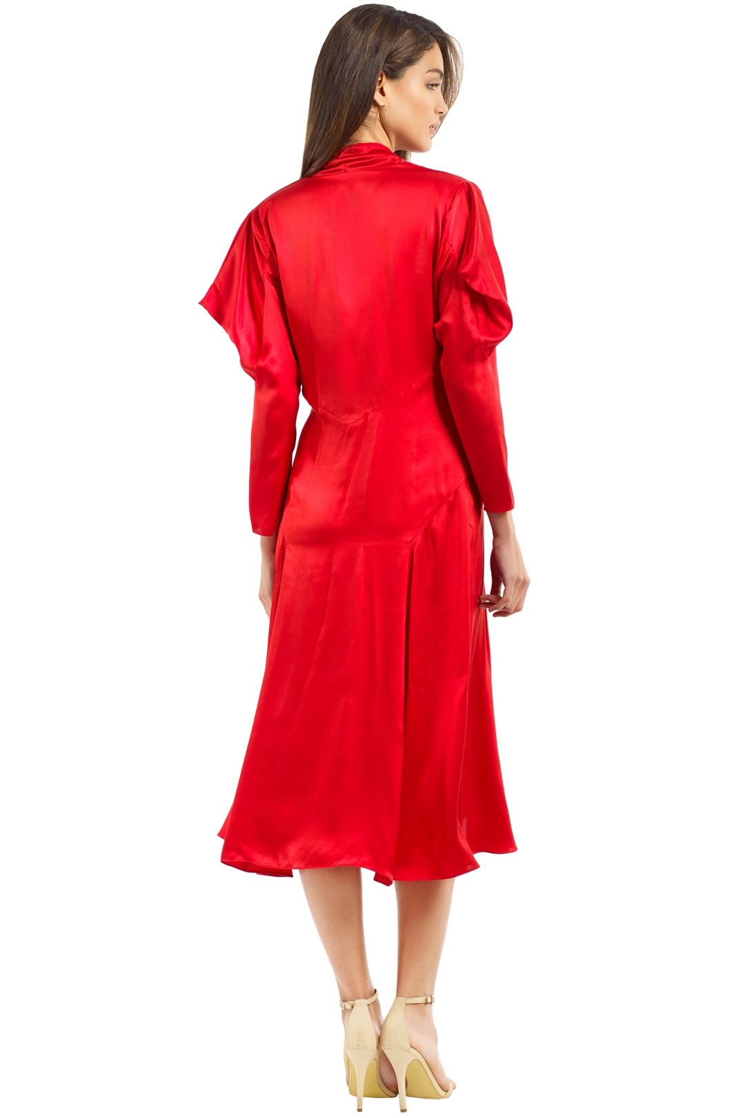 Bianca Spender - Crimson Silk Satin Liberation Dress - Red - Back