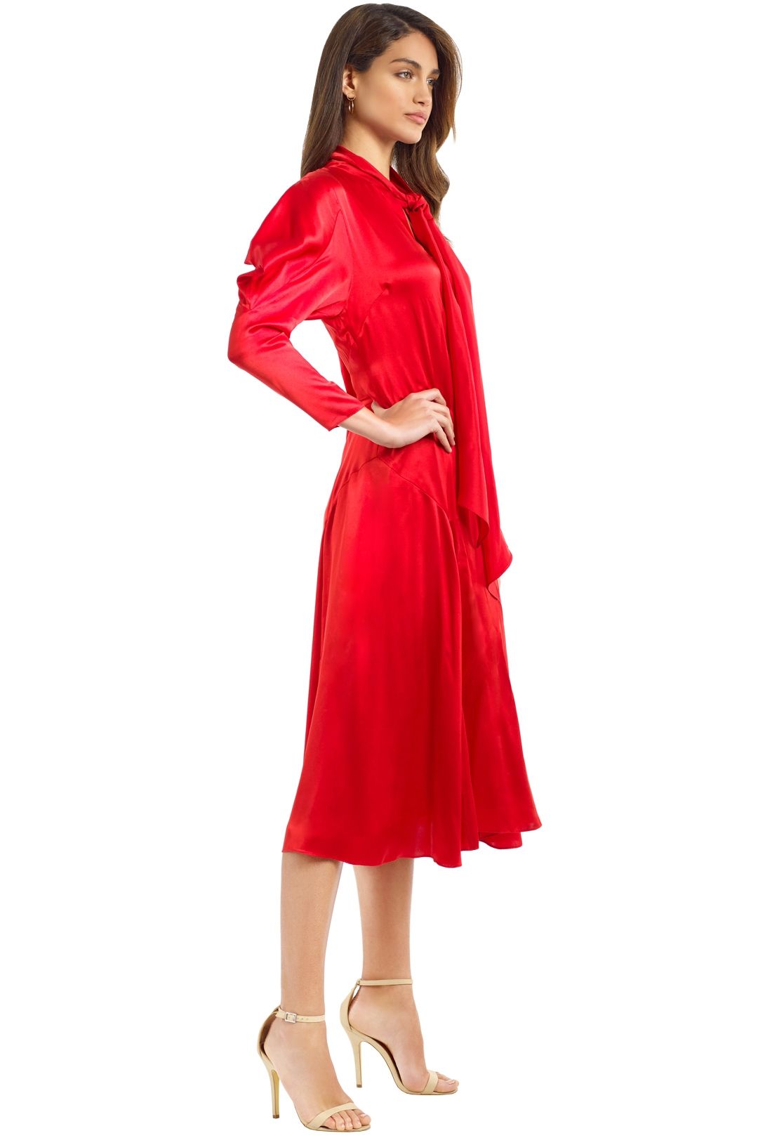 Bianca Spender - Crimson Silk Satin Liberation Dress - Red - Side