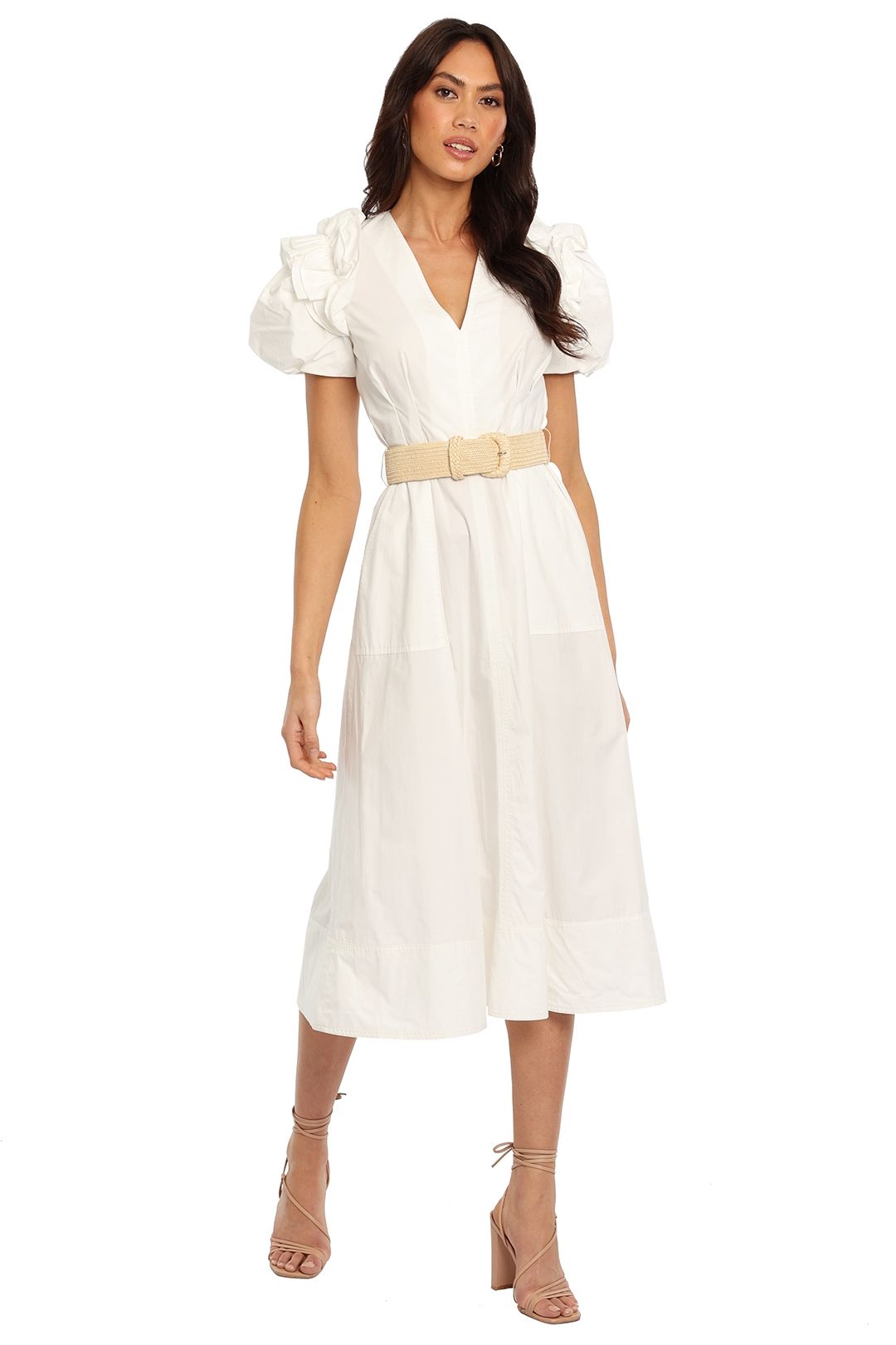 Bianco Frill Midi Dress Rebecca Vallance
