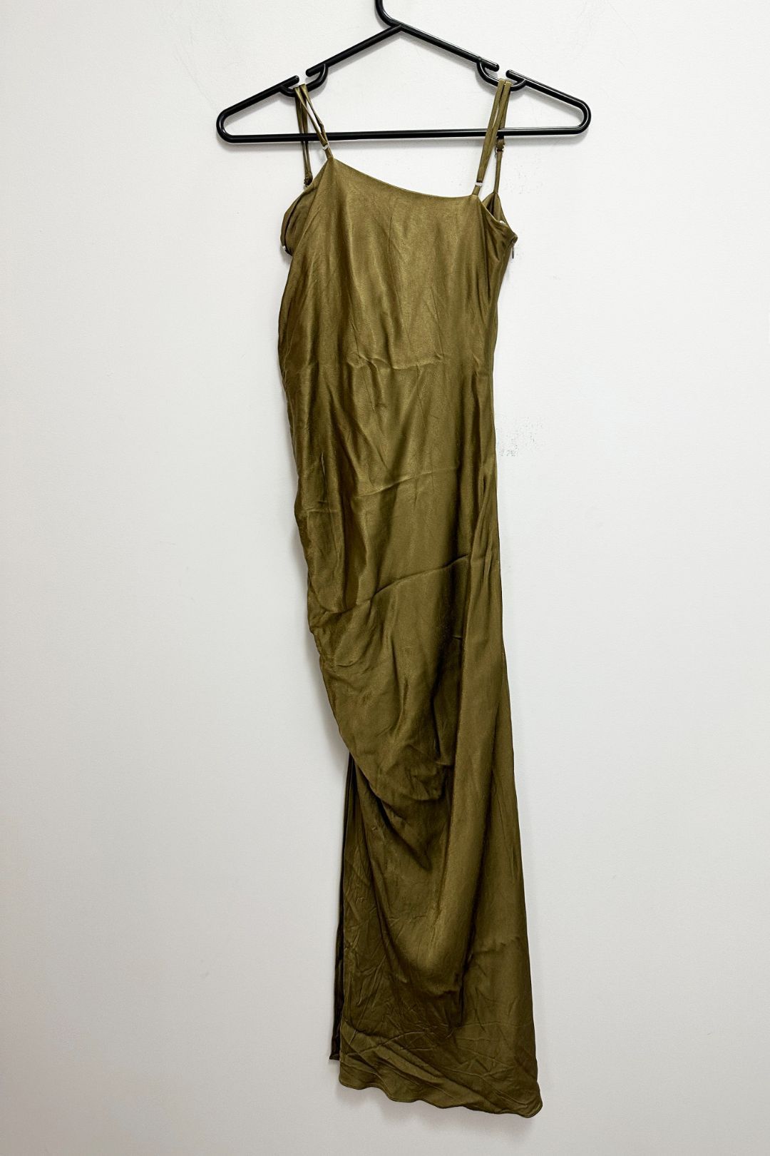 Shona Joy Bias Ruched Midi Dress in Cumin Green