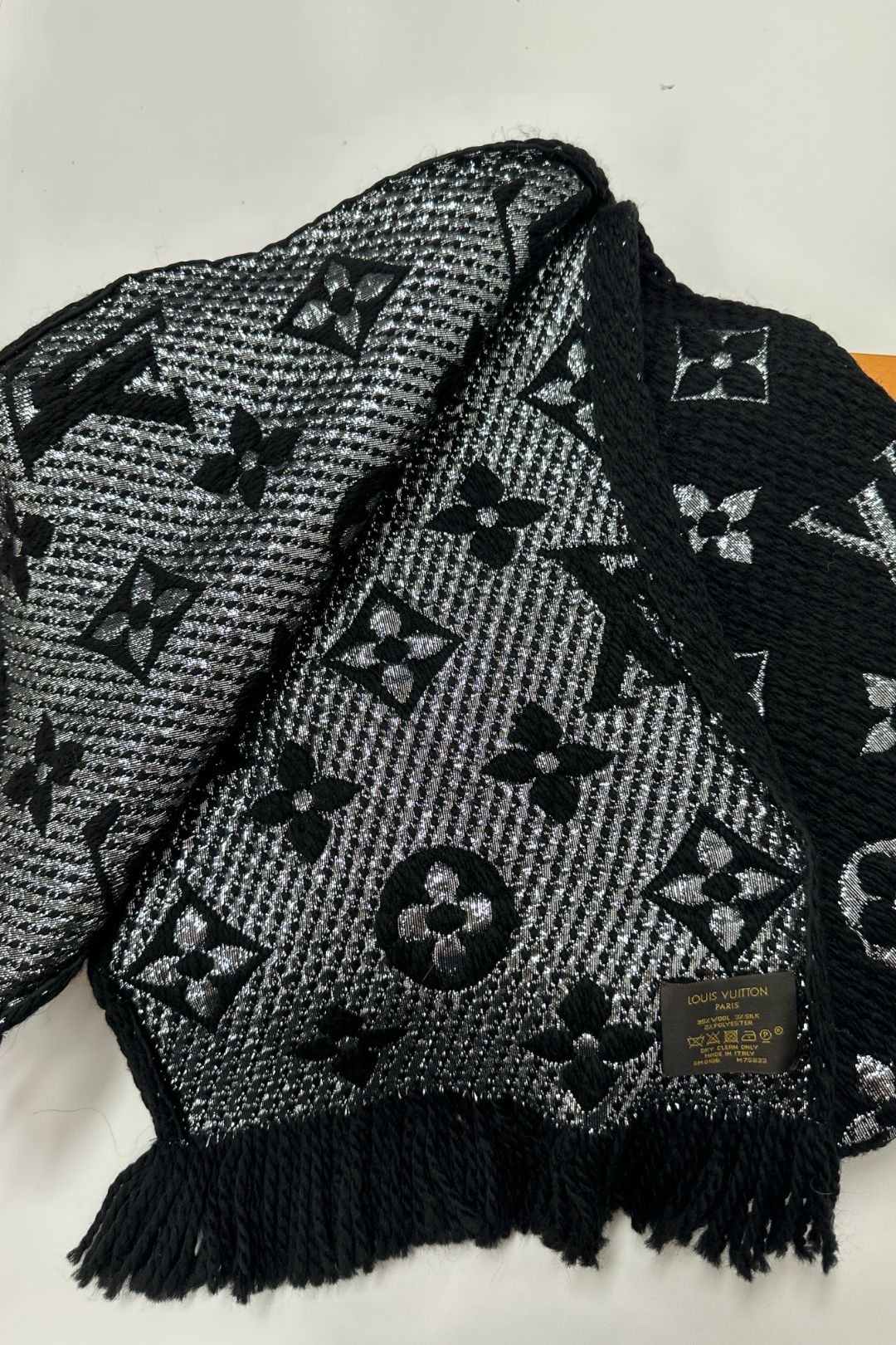Louis Vuitton Black and Silver Logomania Scarf
