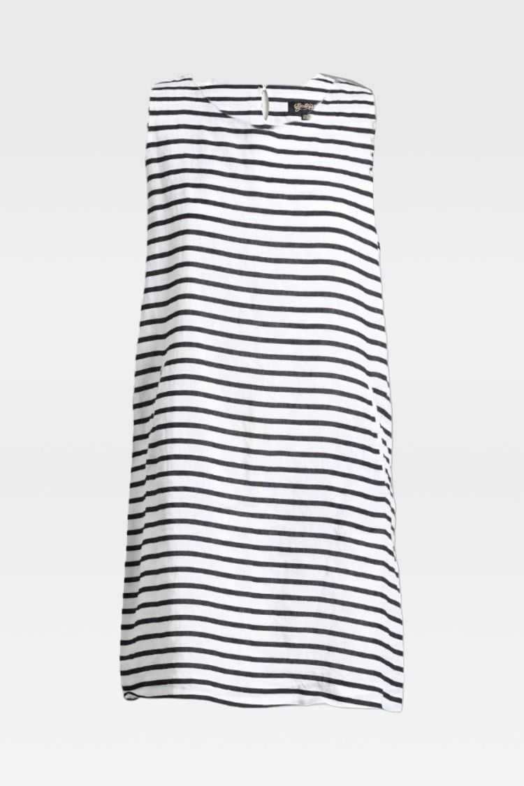 Black and White Stripe Linen A-Line Mini Dress