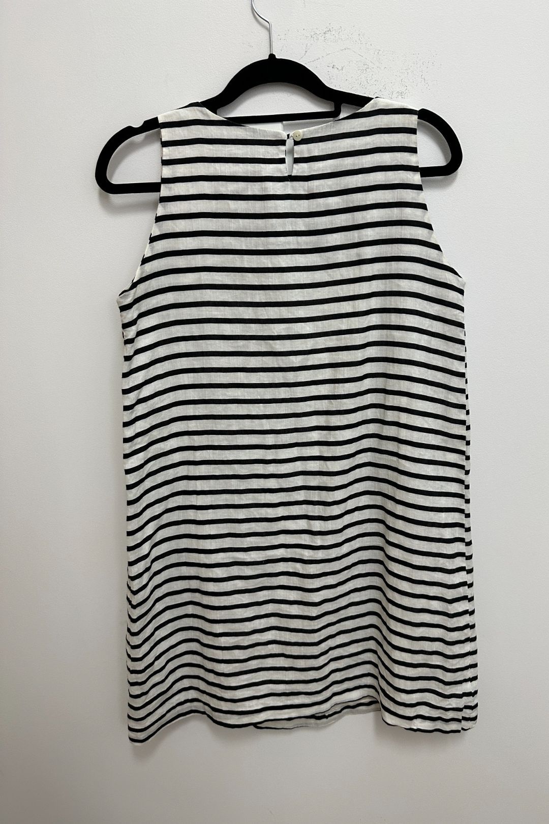 Black and White Stripe Linen A-Line Mini Dress