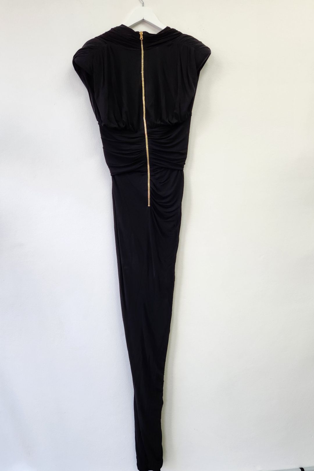 Balmain Black Draped Jersey Column Gown