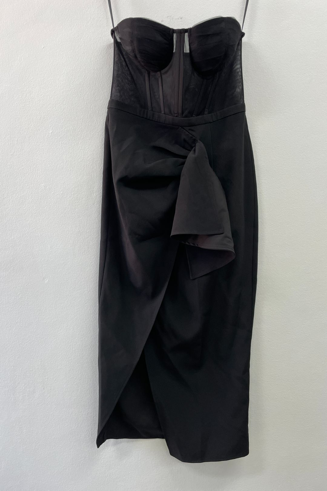 Black Strapless Bustier Midi Dress