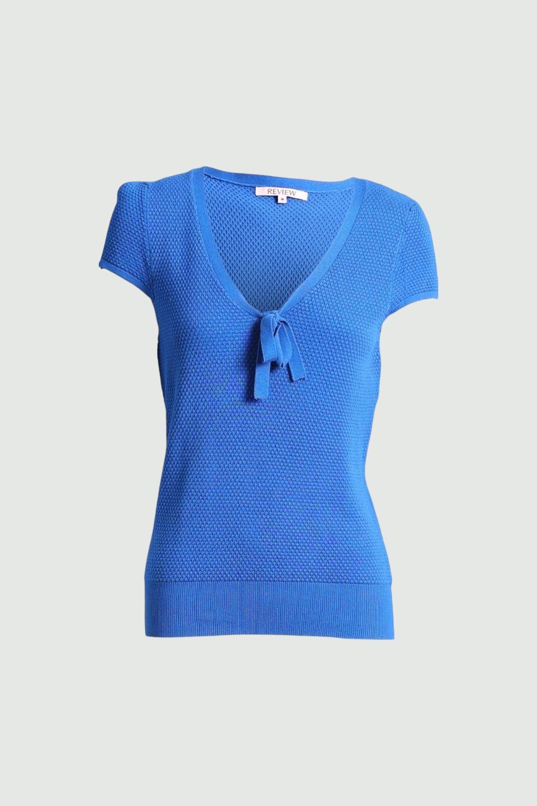 Review Blue Cap Sleeve Knit Top