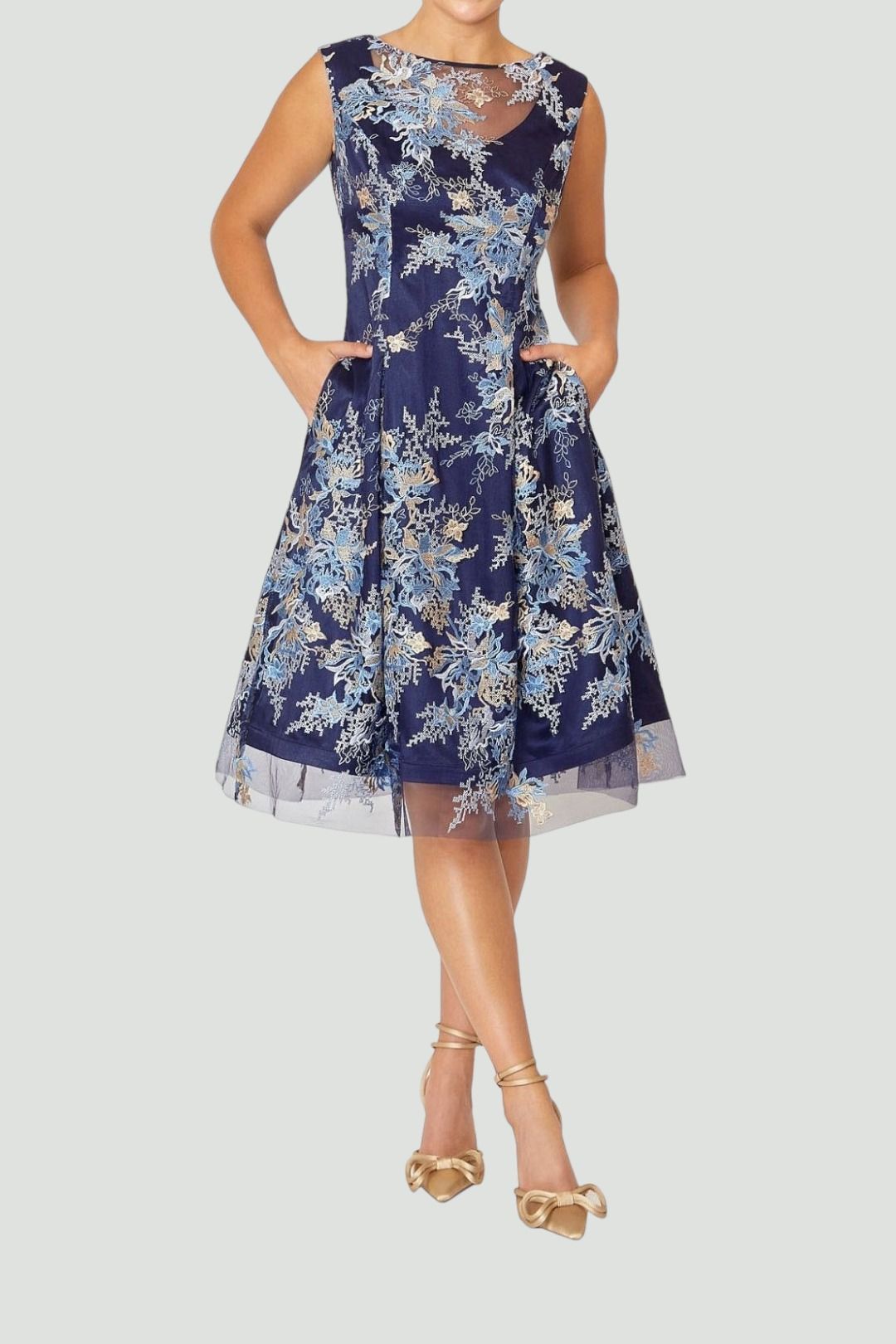 Blue Floral Embroidered Ophelia A-Line Dress