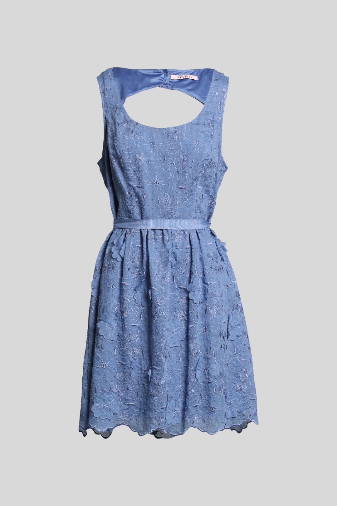 Blue Sleeveless Floral Embroidered Dress