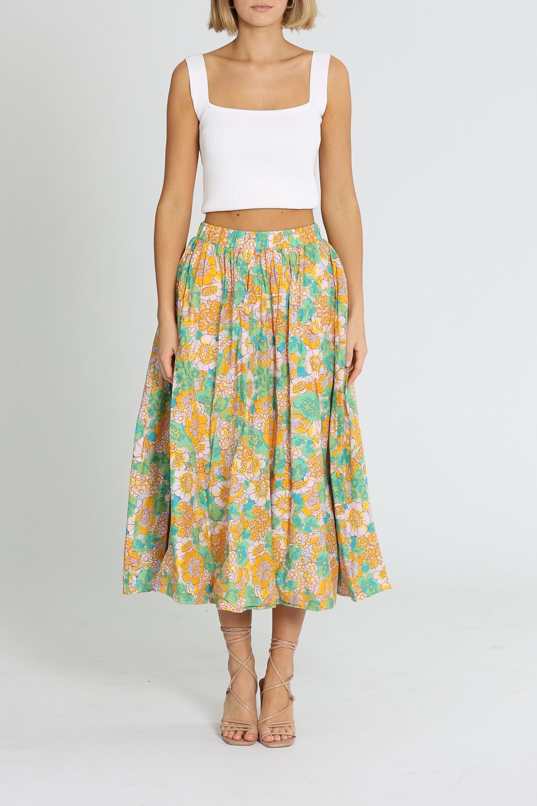 Bohemian Traders Circle Skirt With Wide Pocket Hem Multi Cotton Voile