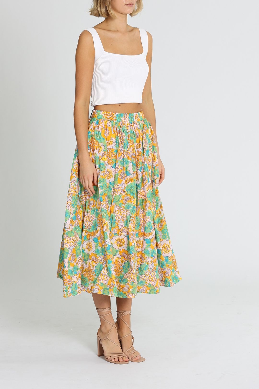 Bohemian Traders Circle Skirt With Wide Pocket Hem Multi Cotton Voile Midi