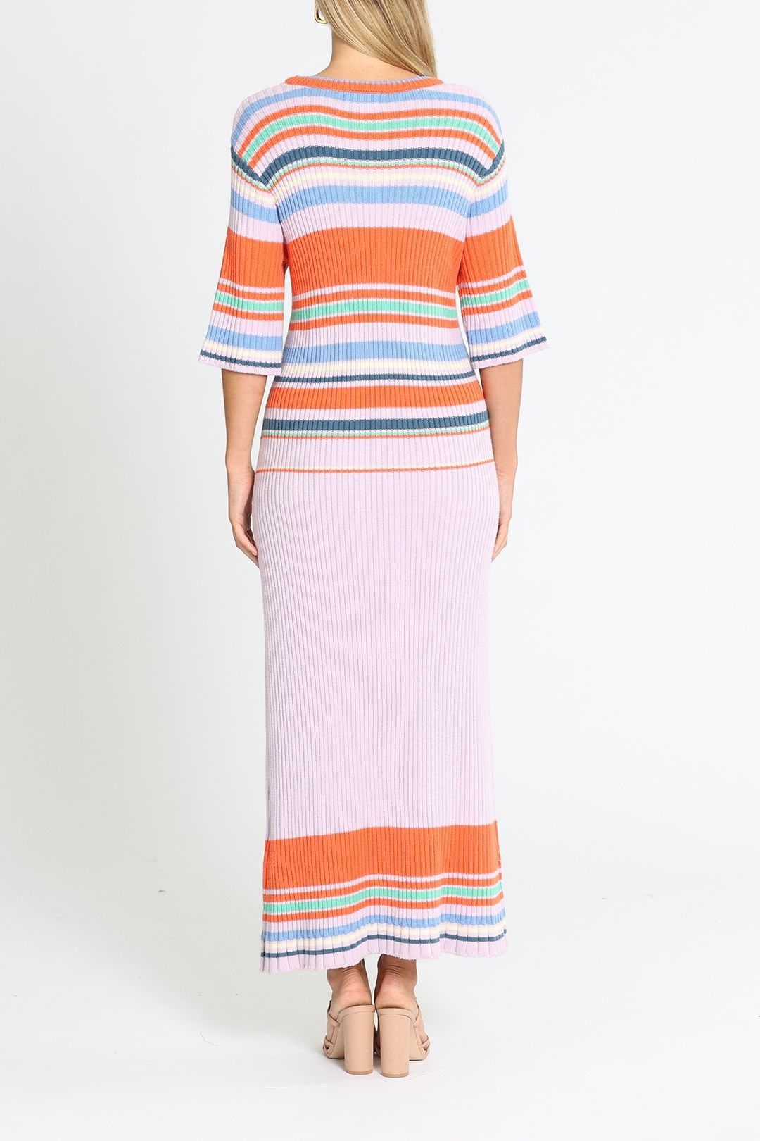 Bohemian Traders Knit Midi Dress Multi Stripe Bodycon