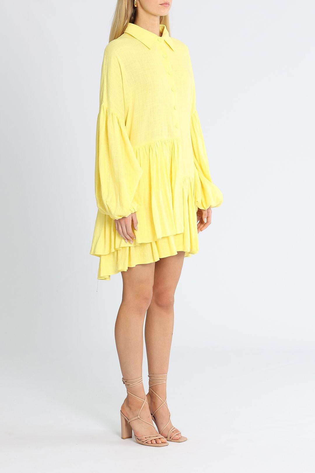 Bohemian Traders Mini Shirt Dress Yellow Ruffle