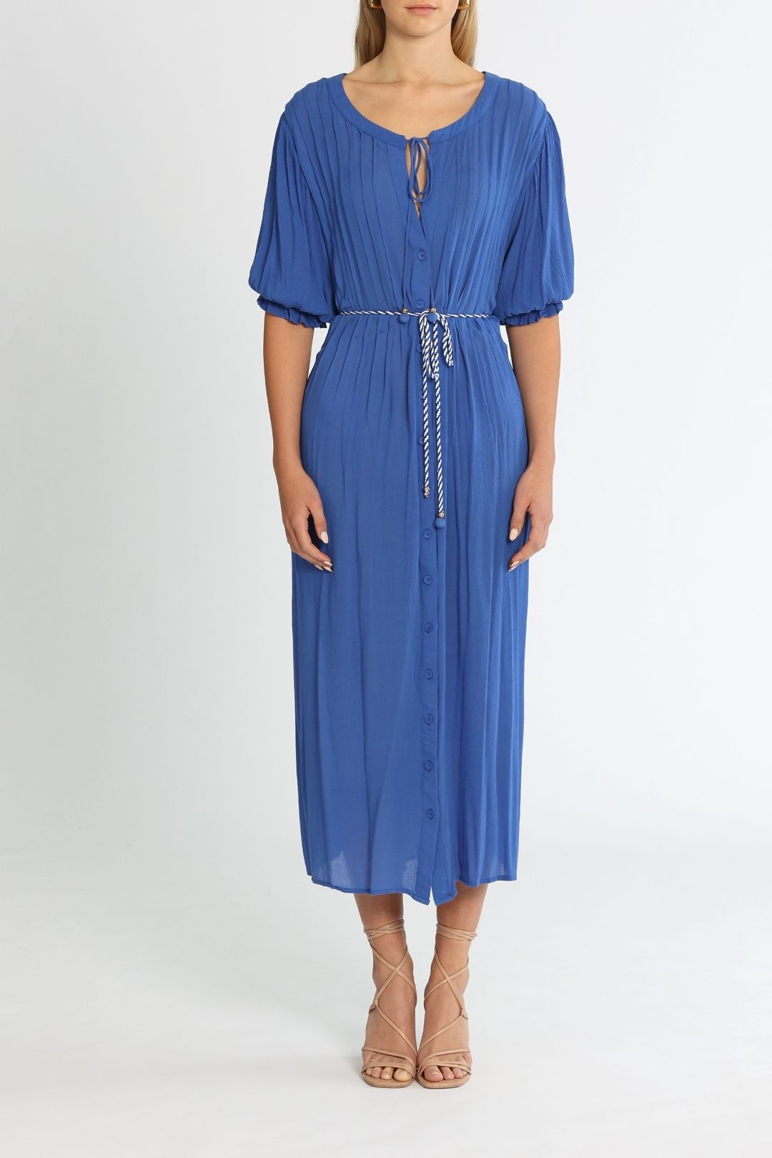 Bohemian Traders Raglan Flutter Sleeve Maxi Dress W Belt Cobalt