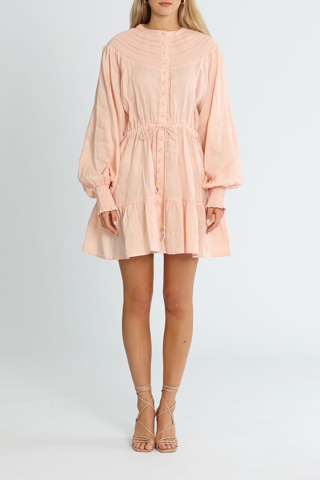 Bohemian Traders Shirred Yoke Dress Mini Soft Pink Linen