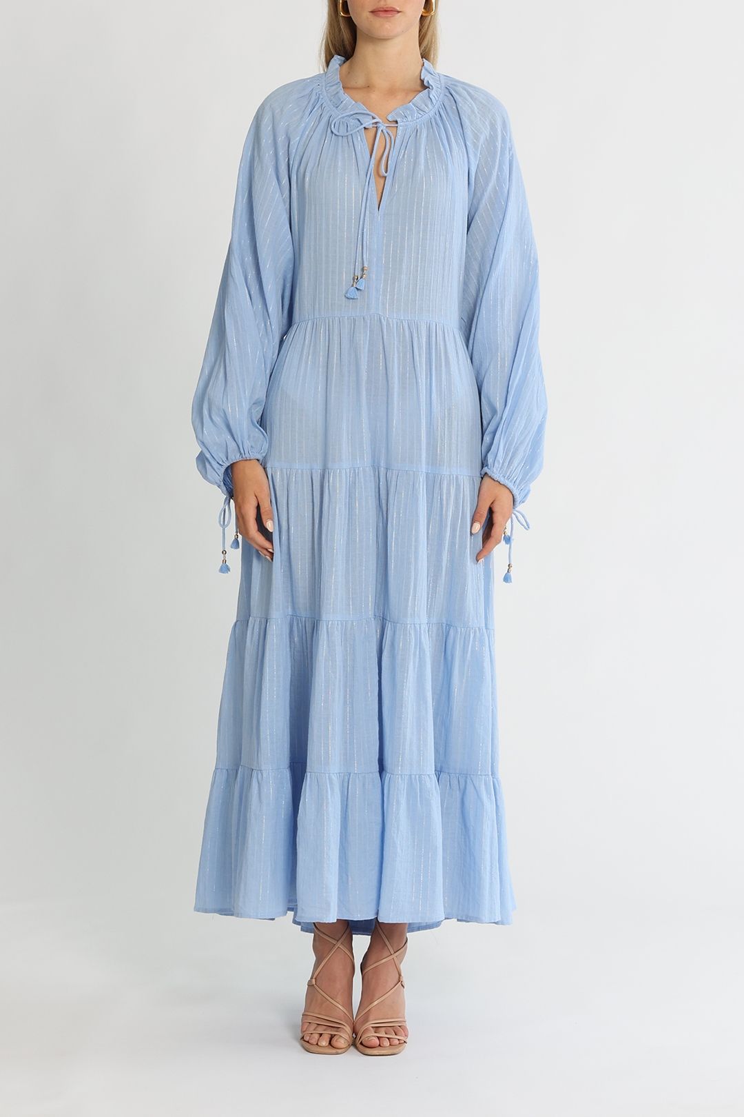 Bohemian Traders Tiered Maxi Dress Periwinkle Lurex