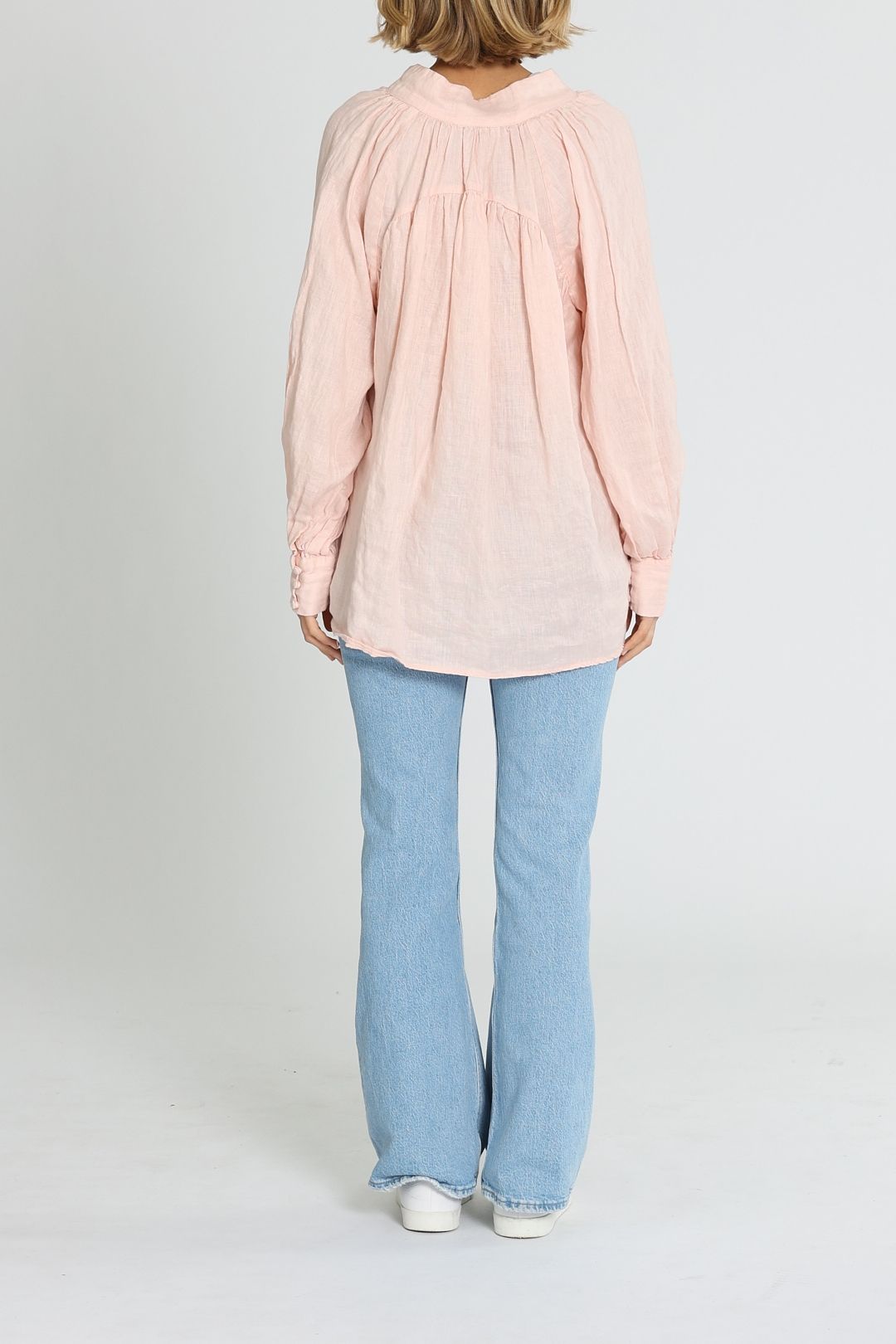 Bohemian Traders Wide Collar Button Up Top Soft Pink Linen Relaxed