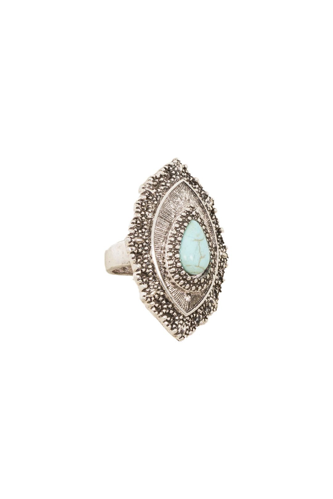 Adorne - Boho Stone Teardrop Ring - Turquoise Silver - Front
