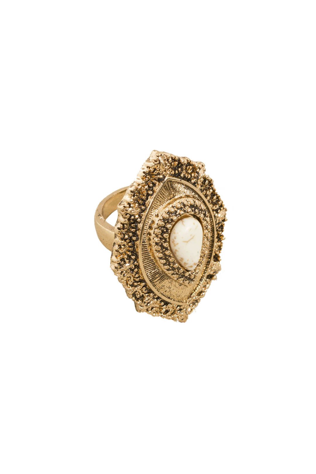 Adorne - Boho Stone Teardrop Ring - Natural Gold - Front