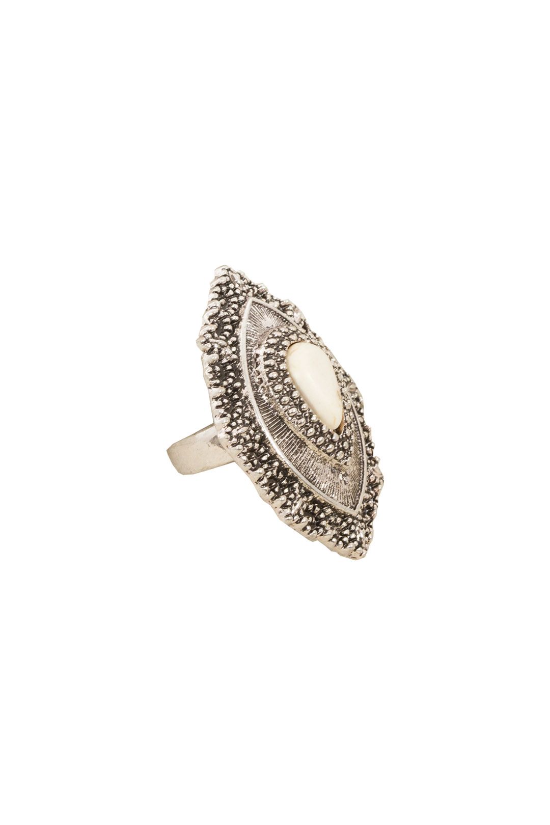 Adorne - Boho Stone Teardrop Ring - Natural Silver - Front