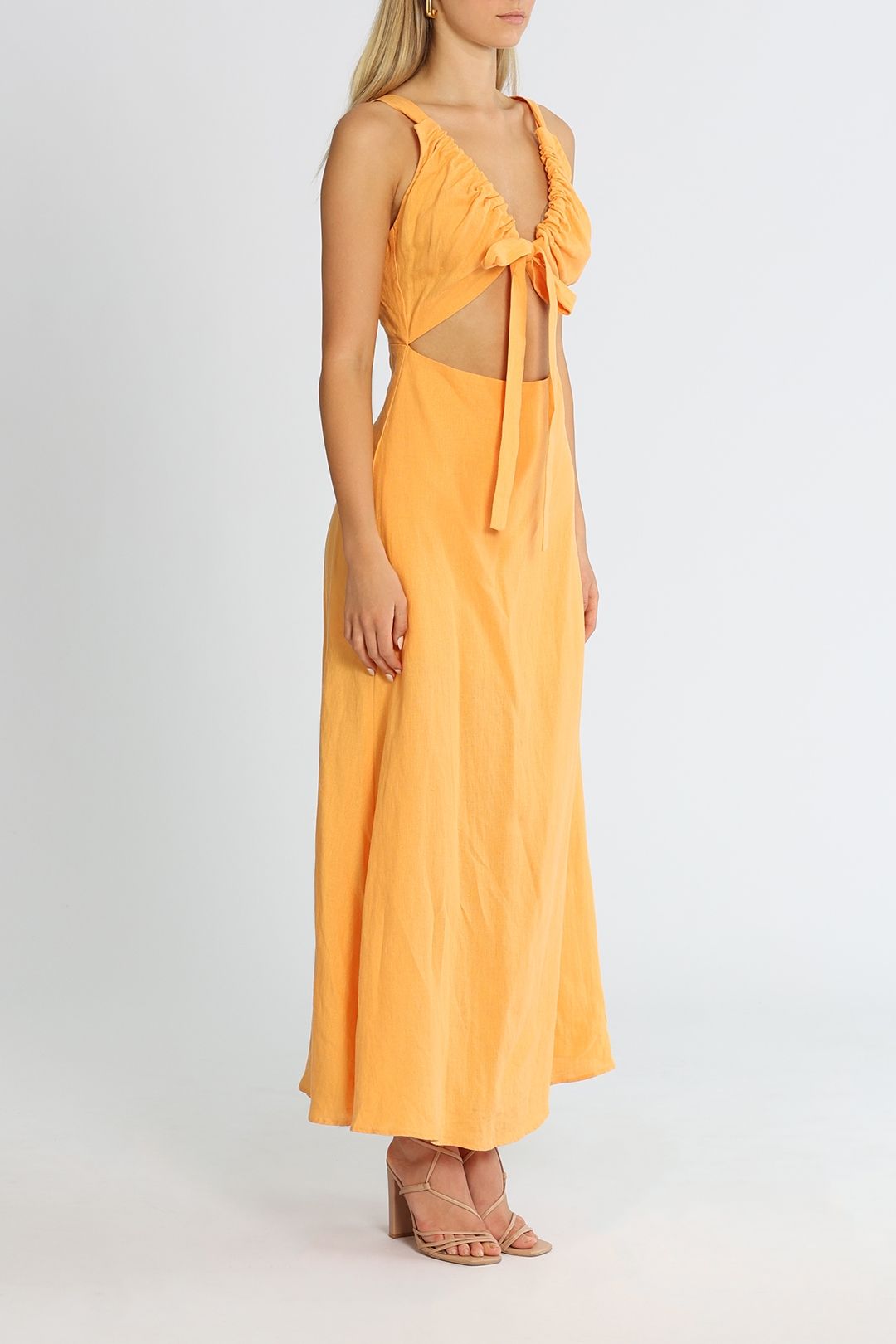 Bondi Born Tobago Organic Linen Dress Melon Maxi