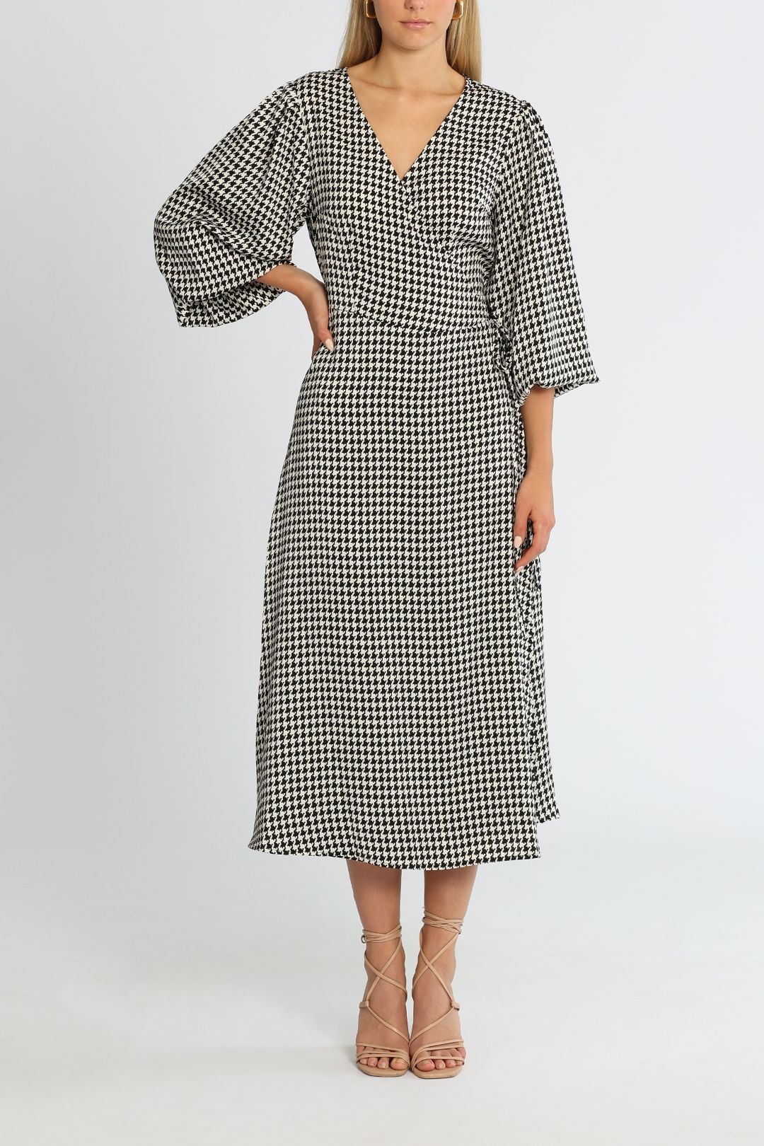 Brave and True Jessica Long Sleeve Dress Black Houndstooth