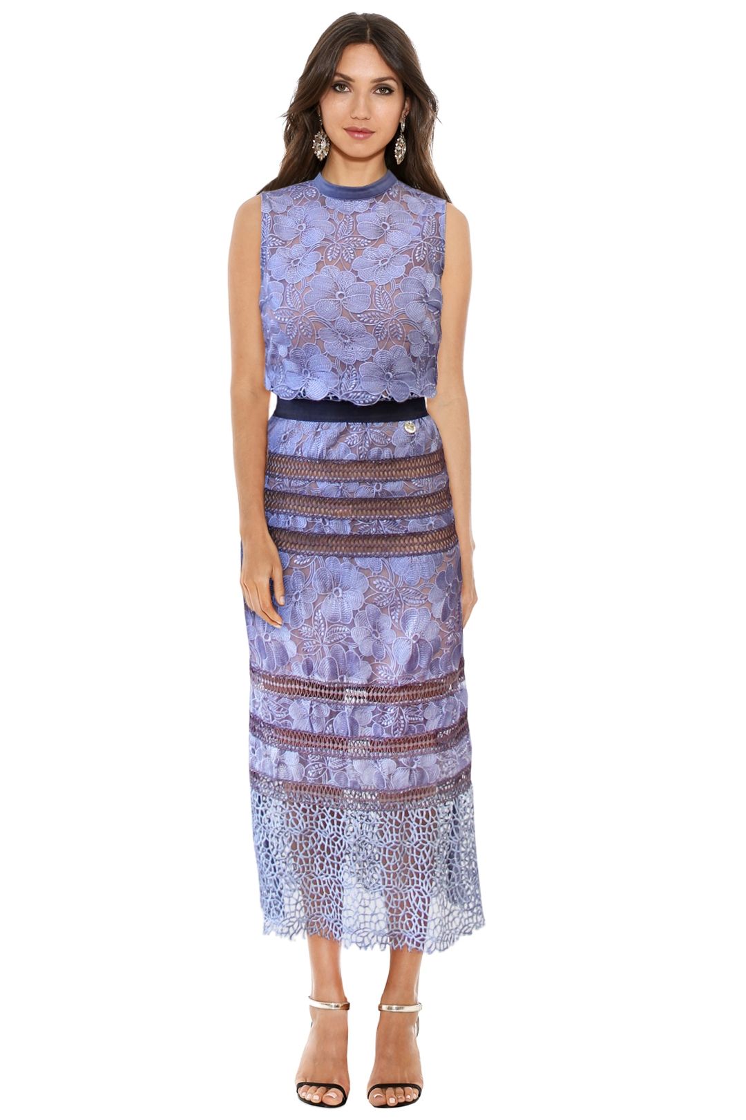 Lilac Lace Button Front Midi Dress