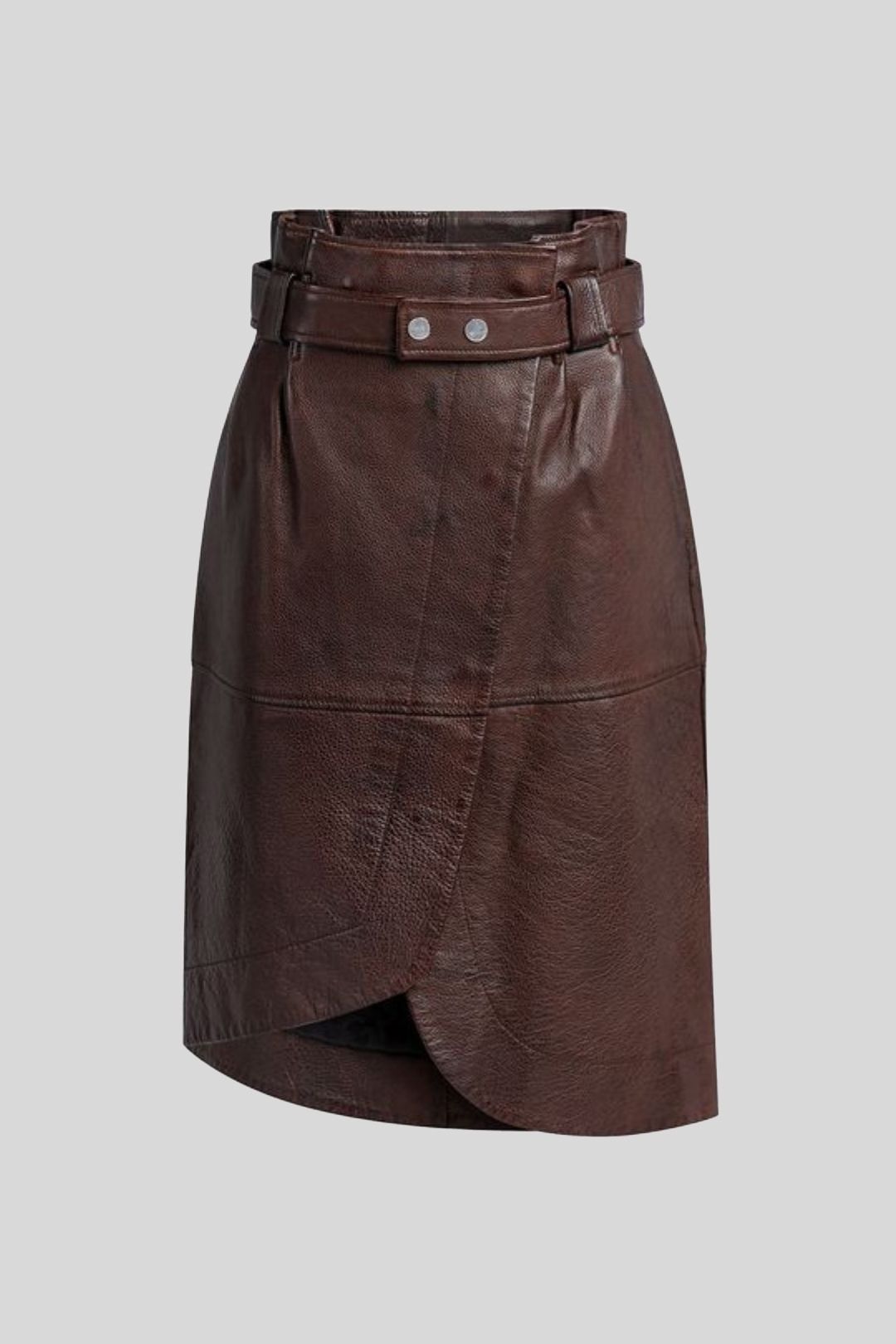 Ganni Brown Grain Leather Asymmetric Skirt