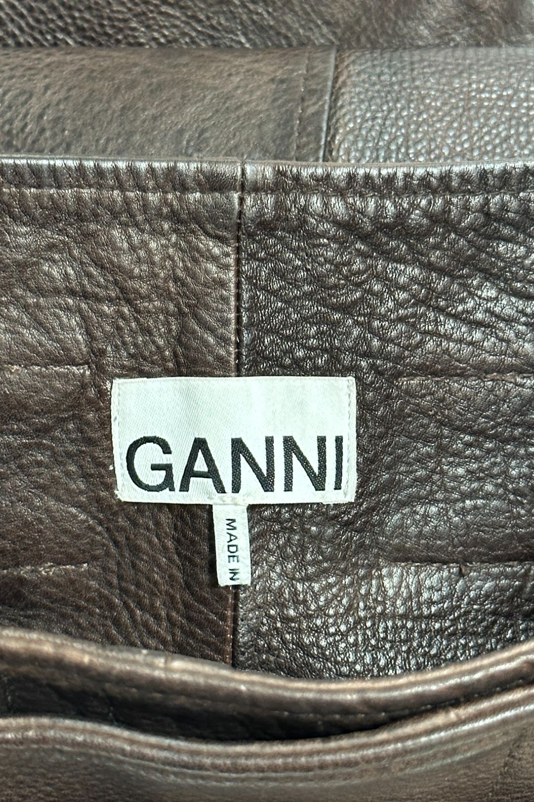Ganni Brown Grain Leather Asymmetric Skirt