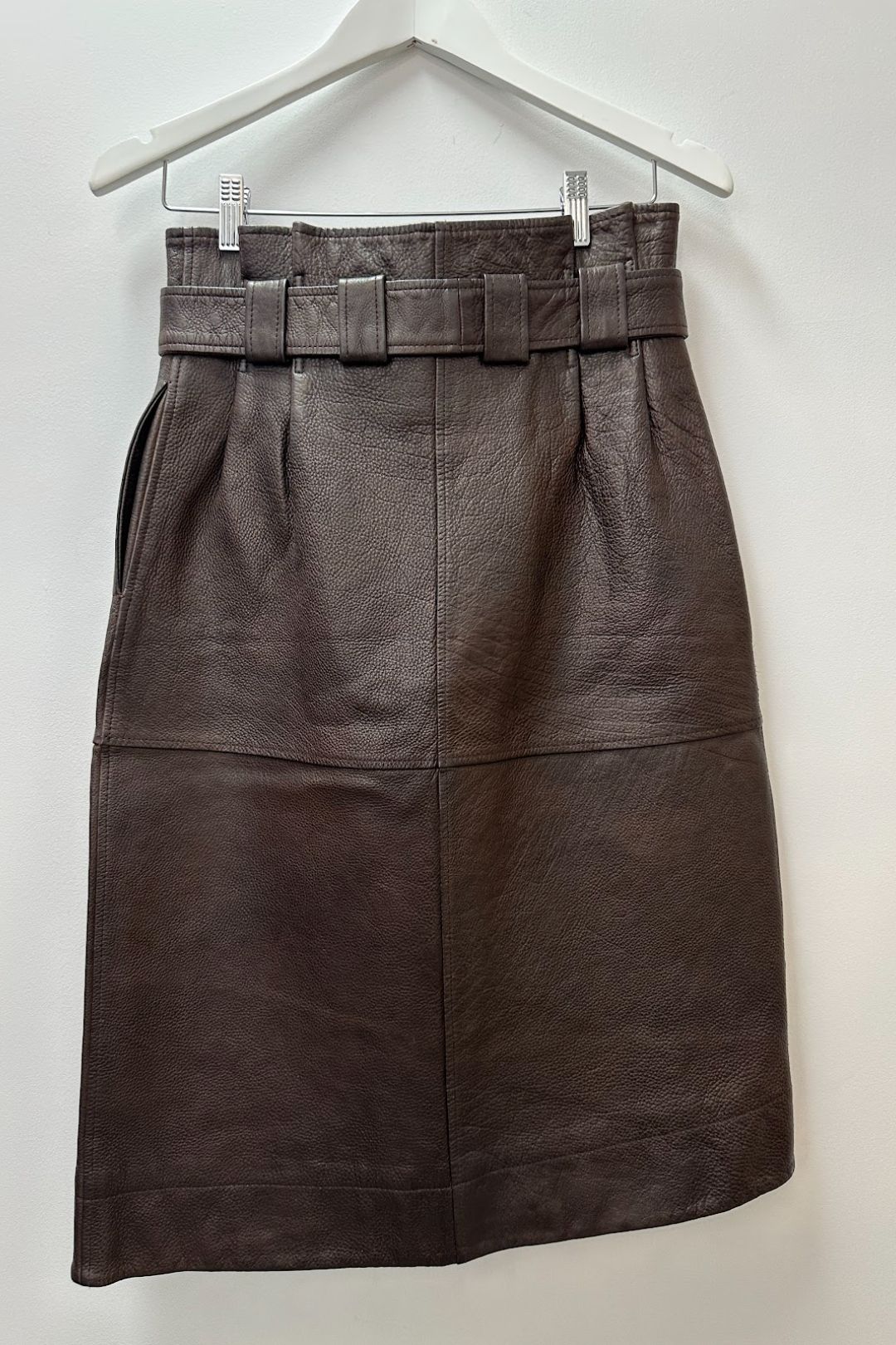 Ganni Brown Grain Leather Asymmetric Skirt