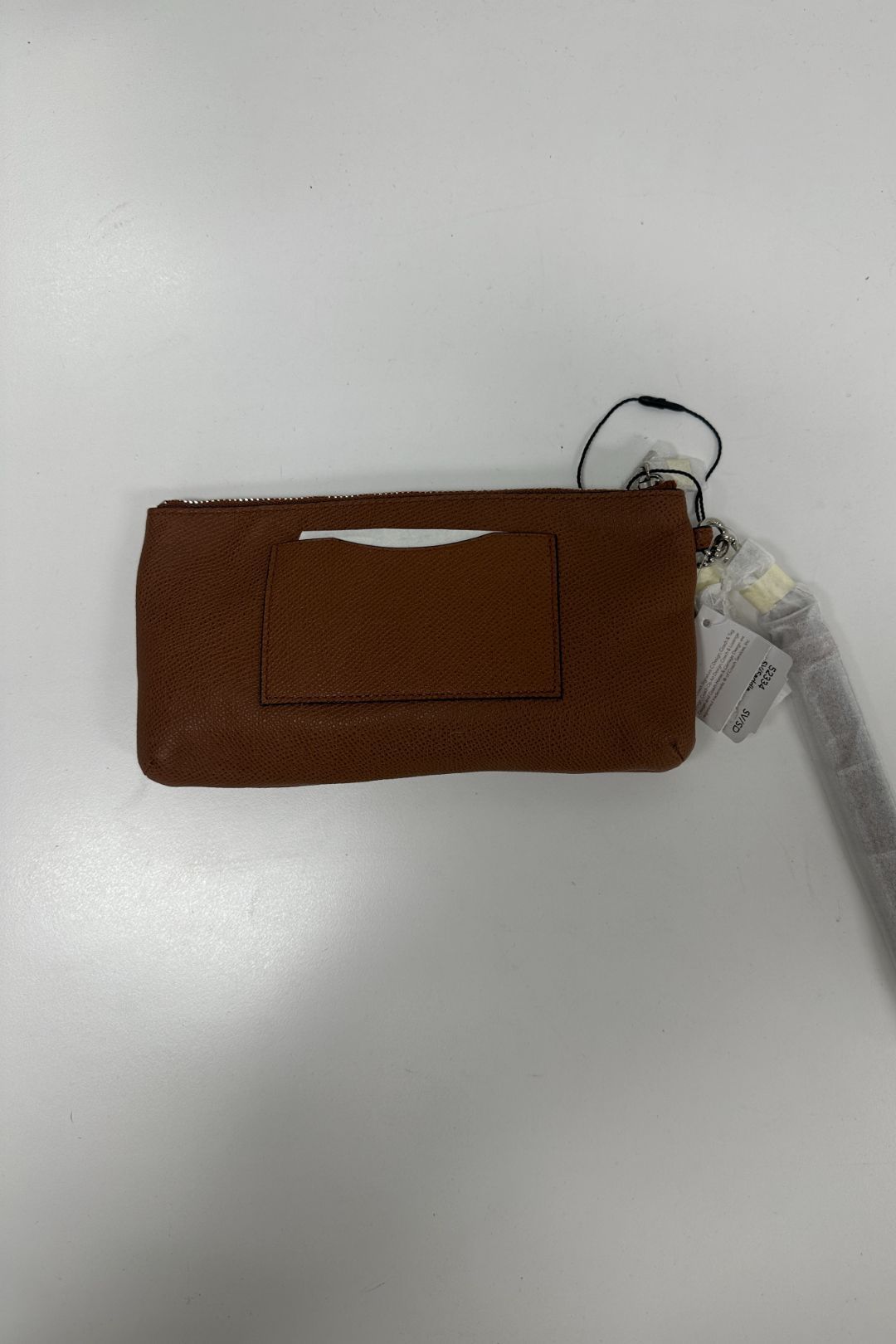 Brown Leather Double Zip Wristlet Clutch