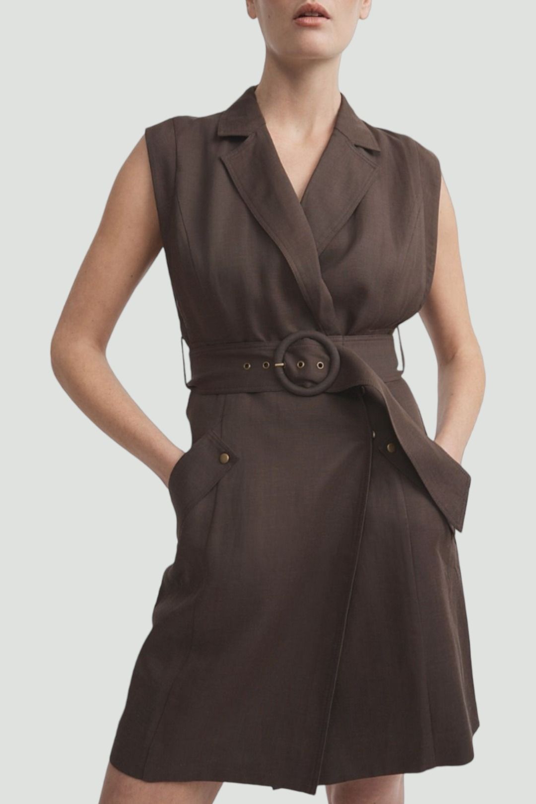 Brown Sleeveless Utility Mini Dress