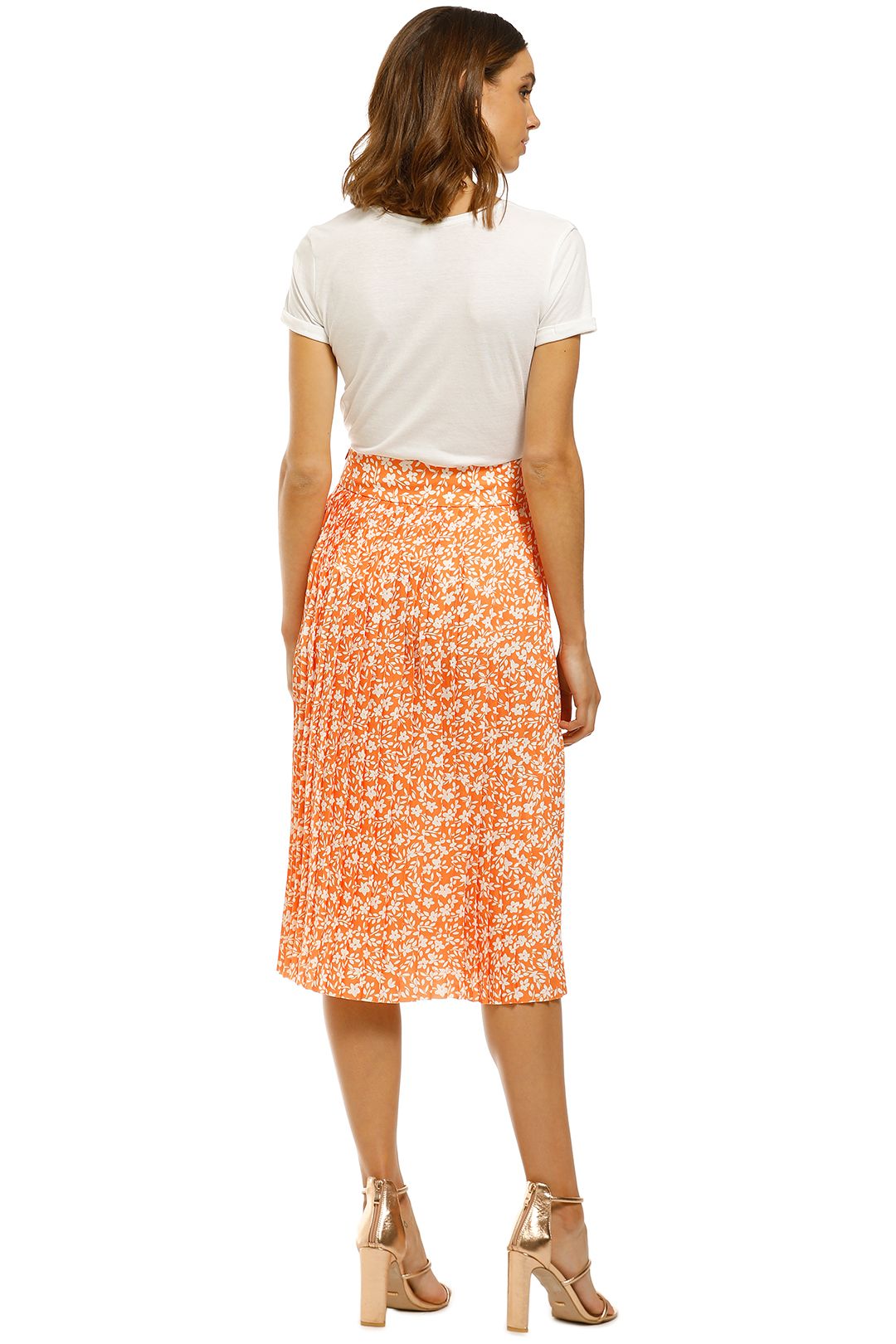 Floral Pleated Midi Skirt in Orange by By Johnny for Hire | GlamCorner