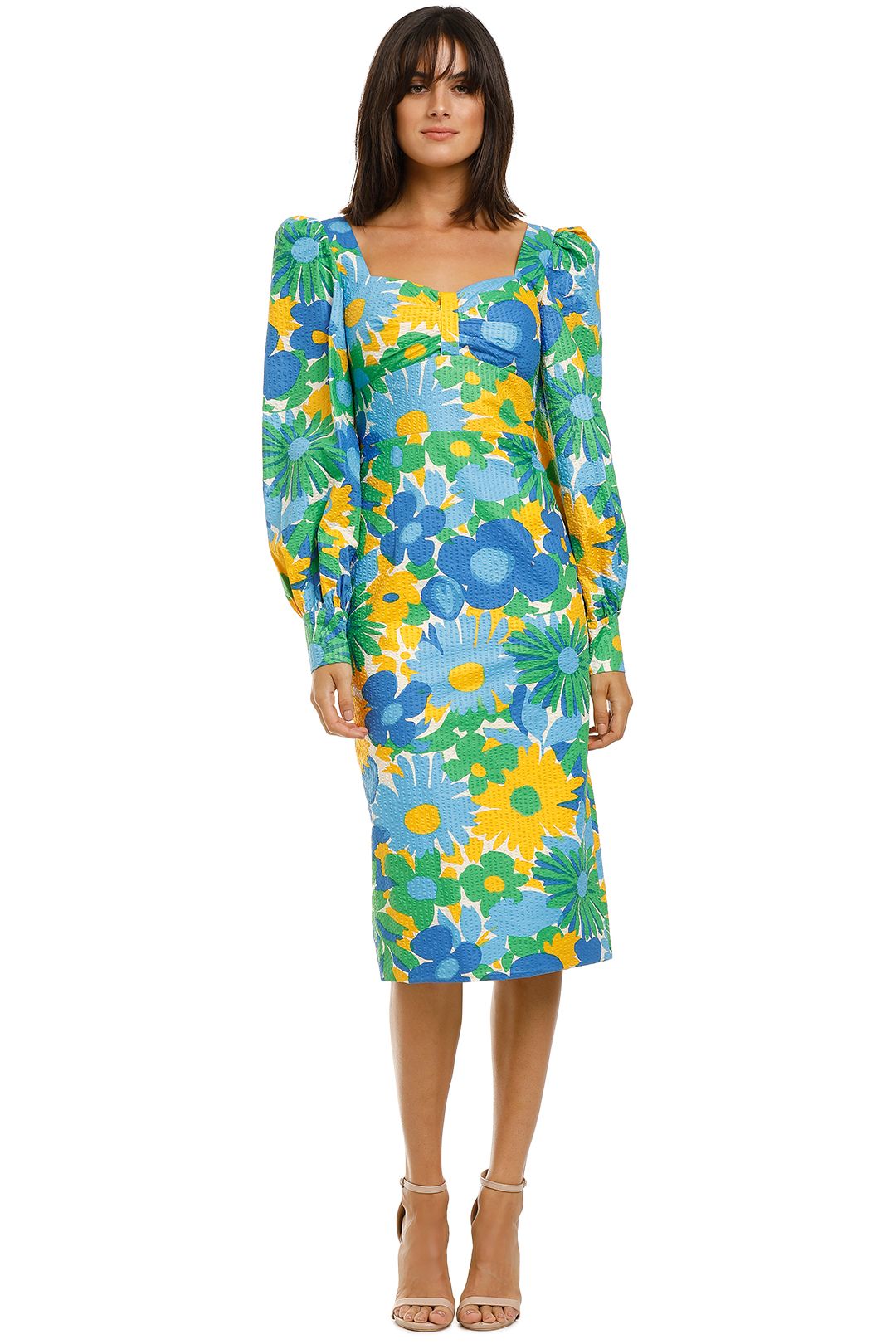 Image of By Johnny - Sunday Floral Cuff Sleeve Midi Dress