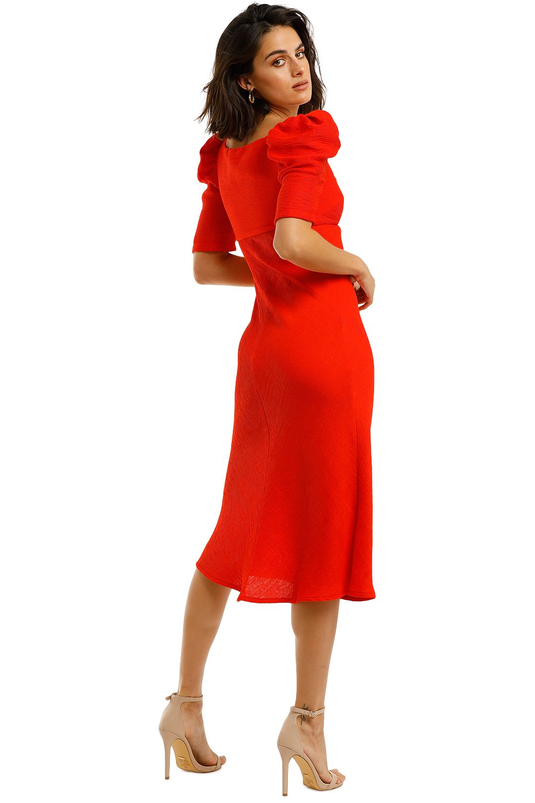 Shell Sleeve Bias Dress in Red from By 