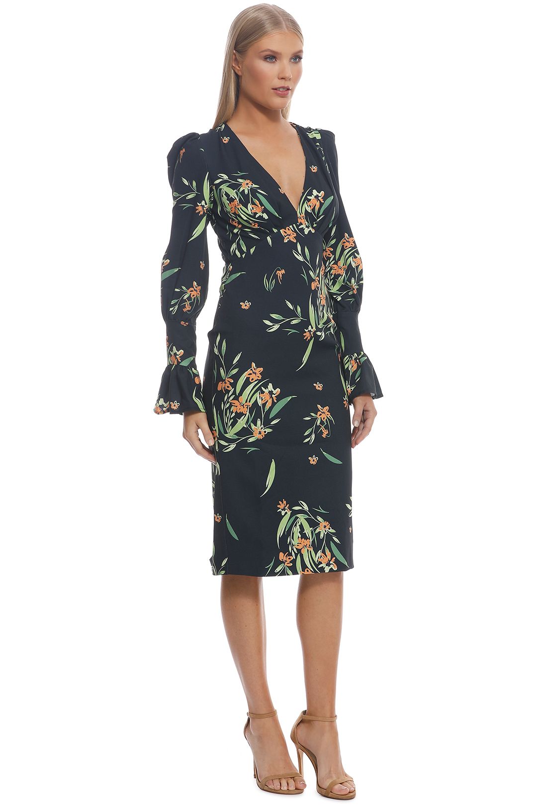 Black Jungle Tulip Sleeve Dress by By Johnny for Rent GlamCorner
